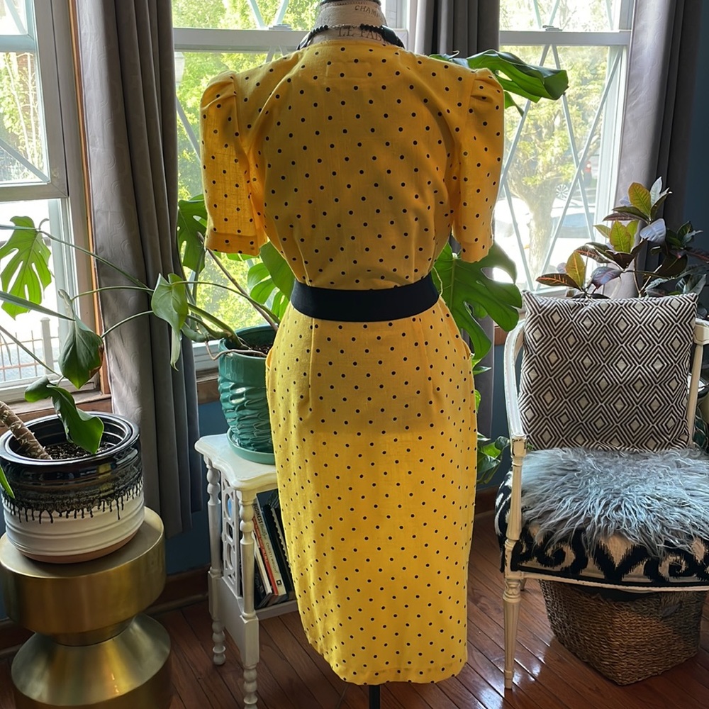 Vintage Damon II yellow dress with black polka dots - Picture 3 of 13